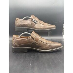 ECCO Men's Brown Leather Buckle Loafers Size EUR 43 Casual Slip On Shoes